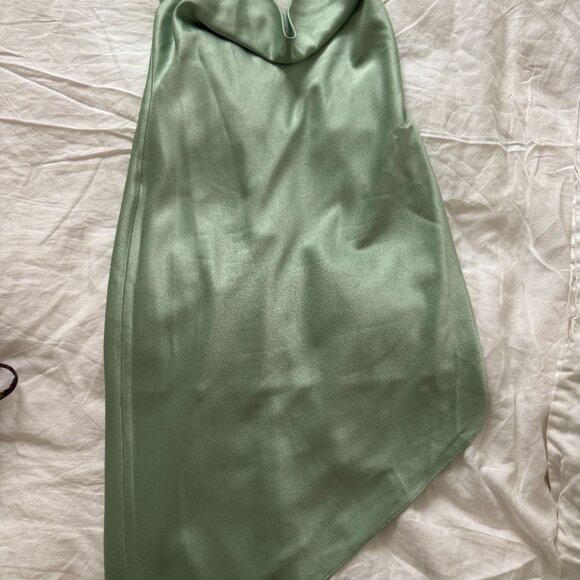 Alice + Olivia Harmony Asymmetrical Midi Dress Green Tea Womens Size 6 - Picture 8 of 9